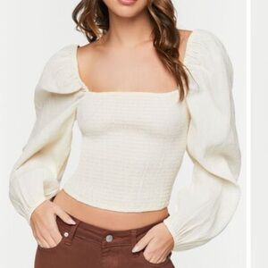 Puff sleeve smocked crop top